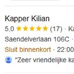 Miniatuur reviews Kapper Kilian's op Google