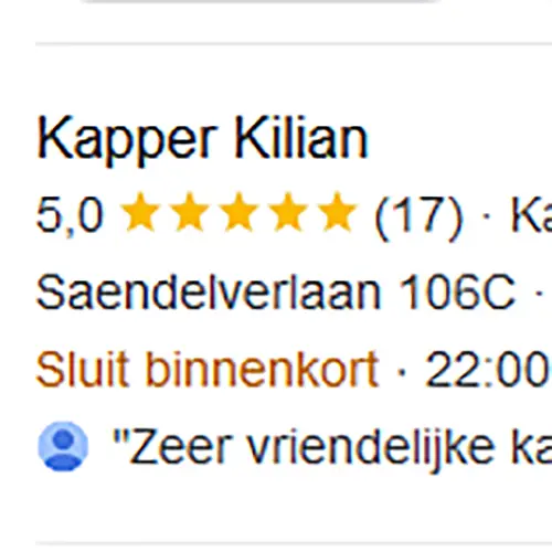 Screenshot van reviews op Google van Kapper Kilian